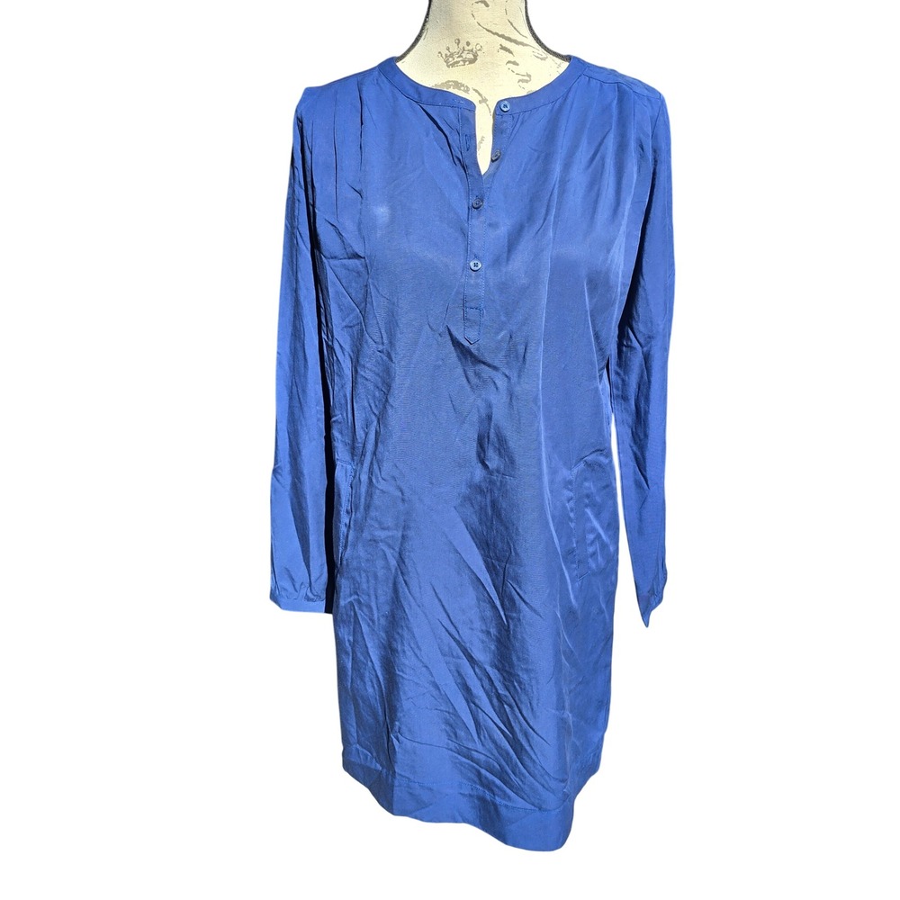 VINCE 2R‎ NWT Flawed Blue Lyocell Long Sleeve Tunic Dress XL Pockets Button Neck